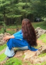Iqra Ombre Blue Chikankari Long Kurta - Image 4