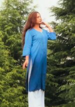 Iqra Ombre Blue Chikankari Long Kurta - Image 6