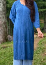Iqra Ombre Blue Chikankari Long Kurta - Image 3