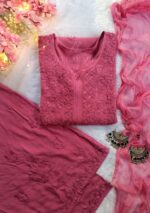 Noor Chikankari Mukesh Work Rayon Long Kurti Set with Dupatta - Blush Pink - Image 2
