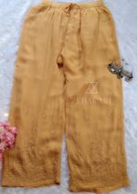 Dia Premium Viscose Chikankari Long Kurti Palazzo & Dupatta Set- Beige - Image 3
