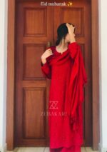 Noor Chikankari Mukesh Work Rayon Long Kurti Set with Dupatta - Maroon - Image 5