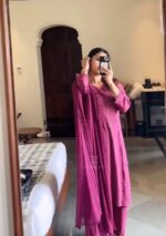 Noor Chikankari Mukesh Work Rayon Long Kurti Set with Dupatta - Plum - Image 6