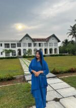 Noor Chikankari Mukesh Work Rayon Long Kurti Set with Dupatta - Blue - Image 6
