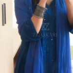 Noor Chikankari Mukesh Work Rayon Long Kurti Set with Dupatta - Blue