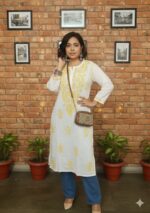 Sadiya Cotton Chikankari Long Kurti- Yellow