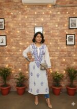 Sadiya Cotton Chikankari Long Kurti- Blue