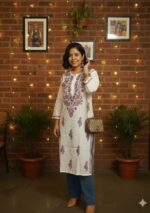 Sadiya Cotton Chikankari Long Kurti - Brown