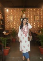 Sadiya Cotton Chikankari Long Kurti- Red