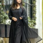 Noor Chikankari Mukesh Work Rayon Long Kurti Set with Dupatta - Black