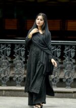 Noor Chikankari Mukesh Work Rayon Long Kurti Set with Dupatta - Black - Image 3