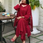 Noor Chikankari Mukesh Work Rayon Long Kurti Set with Dupatta - Maroon