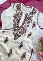 Sadiya Cotton Chikankari Long Kurti - Brown