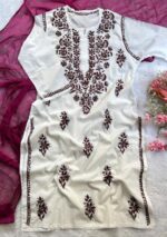 Sadiya Cotton Chikankari Long Kurti - Brown - Image 3