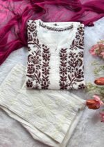 Sadiya Cotton Chikankari Long Kurti - Brown - Image 2