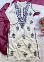 Sadiya Cotton Chikankari Long Kurti- Blue - Image 3