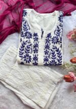 Sadiya Cotton Chikankari Long Kurti- Blue - Image 2