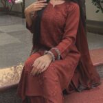 Noor Chikankari Mukesh Work Rayon Long Kurti Set with Dupatta - Coffee Brown