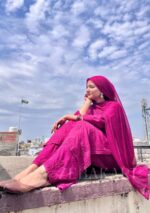 Noor Chikankari Mukesh Work Rayon Long Kurti Set with Dupatta - Plum