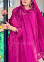 Noor Chikankari Mukesh Work Rayon Long Kurti Set with Dupatta - Plum - Image 12