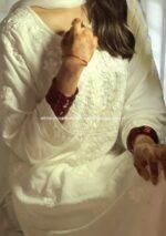 Noor Chikankari Mukesh Work Rayon Long Kurti Set with Dupatta - White - Image 4