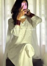 Noor Chikankari Mukesh Work Rayon Long Kurti Set with Dupatta - White