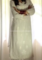 Noor Chikankari Mukesh Work Rayon Long Kurti Set with Dupatta - White - Image 2