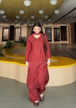 Noor Chikankari Mukesh Work Rayon Long Kurti Set with Dupatta - Maroon - Image 10