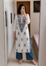 Sadiya Cotton Chikankari Long Kurti- Blue