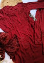 Noor Chikankari Mukesh Work Rayon Long Kurti Set with Dupatta - Maroon - Image 6