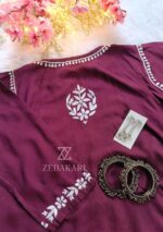 Daisy Chikankari Rayon Short Kurti - Plum - Image 3