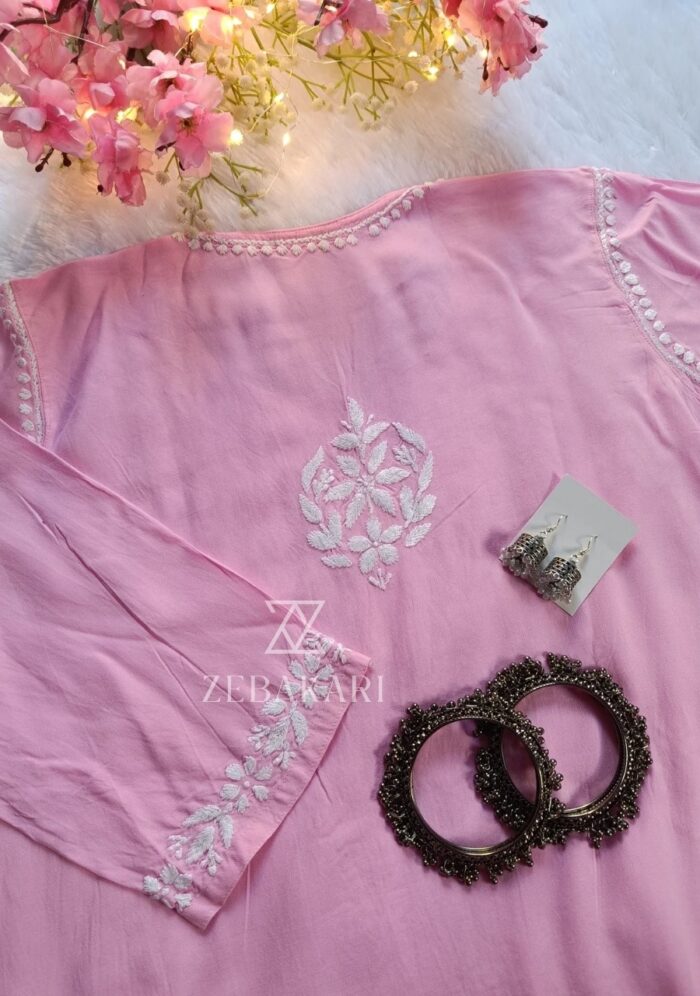 Daisy Chikankari Rayon Short Kurti - Baby Pink - Image 5