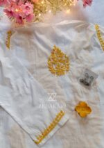 Sadiya Cotton Chikankari Long Kurti with Pant- Yellow - Image 5
