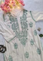 Sadiya Cotton Chikankari Long Kurti with Pant- Mint Green - Image 2