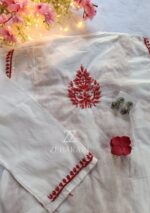 Sadiya Cotton Chikankari Long Kurti with Pant - Red - Image 6