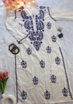 Sadiya Cotton Chikankari Long Kurti with Pant- Blue - Image 4