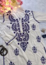 Sadiya Cotton Chikankari Long Kurti with Pant- Blue - Image 3