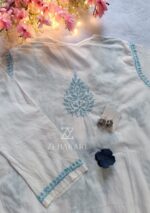Sadiya Cotton Chikankari Long Kurti with Pant- Sky Blue - Image 5