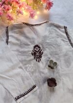 Sadiya Cotton Chikankari Long Kurti with Pant - Brown - Image 5