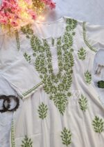 Sadiya Cotton Chikankari Long Kurti with Pant- Green - Image 2