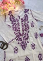 Sadiya Cotton Chikankari Long Kurti with Pant- Purple - Image 3