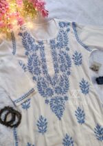 Sadiya Cotton Chikankari Long Kurti with Pant - Powder Blue - Image 2