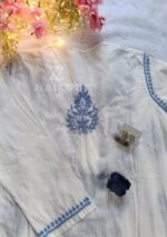 Sadiya Cotton Chikankari Long Kurti with Pant - Powder Blue - Image 5