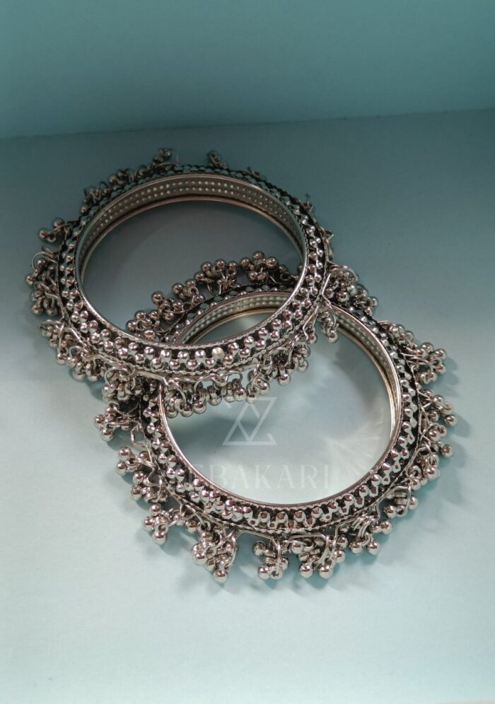 Oxidised Silver Gajra Bangles - Image 1
