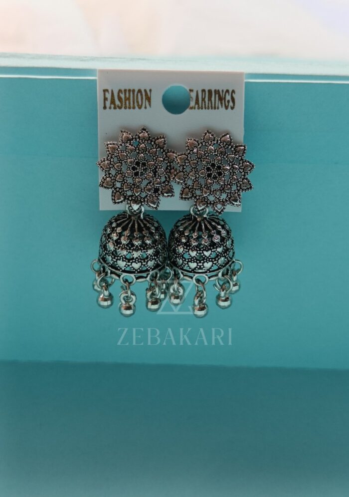Oxidised Silver Jhumki Earrings - Image 1