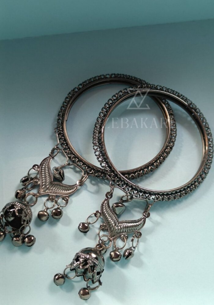 Oxidised Silver Latkan Bangles - Image 1