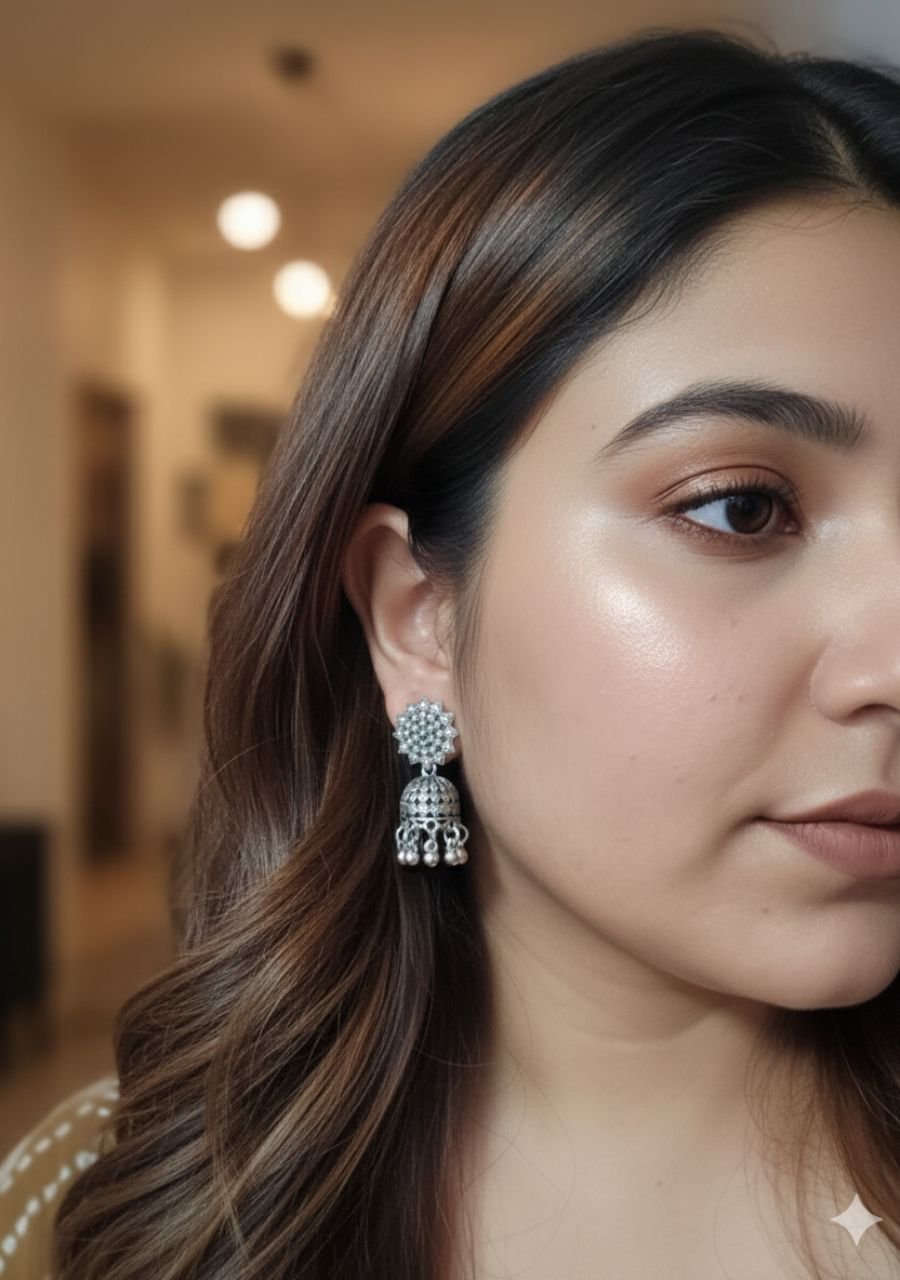 2025/03/1001508135.jpg Oxidised Silver Jhumki Earrings - Image 1