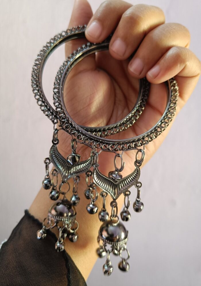 Oxidised Silver Latkan Bangles - Image 2