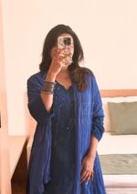 Noor Chikankari Mukesh Work Rayon Long Kurti Set with Dupatta - Blue - Image 9