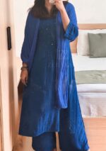 Noor Chikankari Mukesh Work Rayon Long Kurti Set with Dupatta - Blue - Image 8